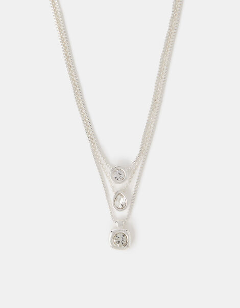 3-Pack Bezel Crystal Pendant Necklaces, Silver (SILVER), large