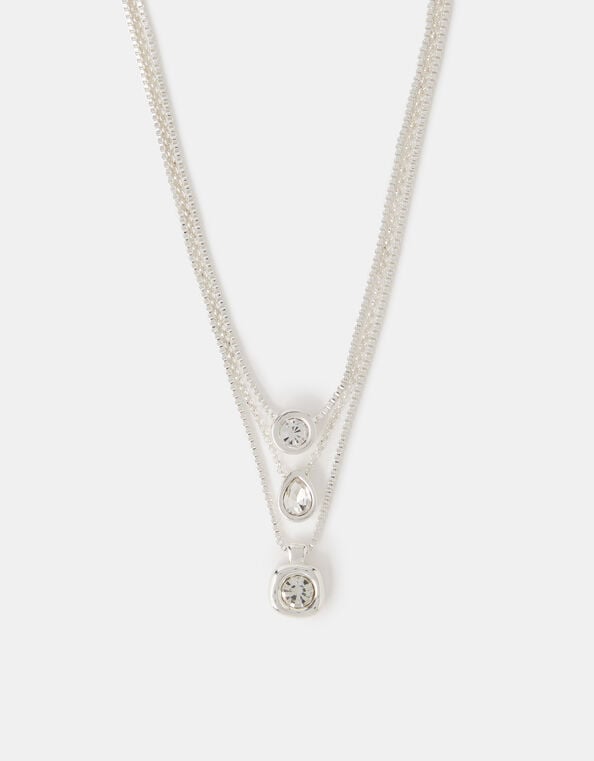 3-Pack Bezel Crystal Pendant Necklaces, Silver (SILVER), large