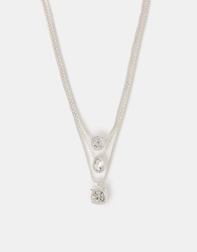 3-Pack Bezel Crystal Pendant Necklaces, Silver (SILVER), large