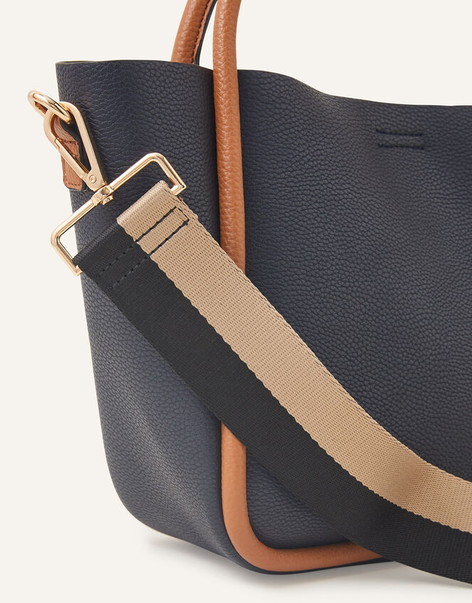 Two Tone Stripe Webbing Bag Strap, Black (BLACK), large