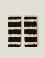 Stripe Rib Knit Fingerless Mittens, , large