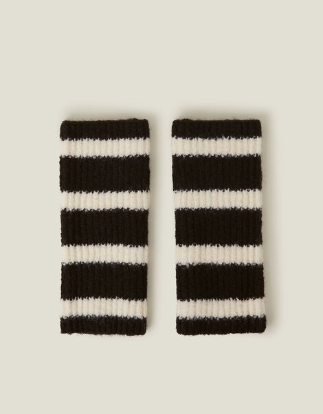 Stripe Rib Knit Fingerless Mittens, , large
