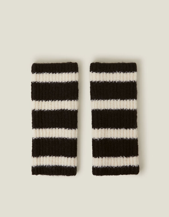 Stripe Rib Knit Fingerless Mittens, , large