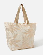 Leaf Print Tote Bag, Natural (NATURAL), large