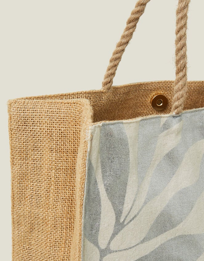 Metallic Leaf Print Shopper Bag, , large