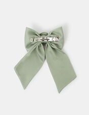 Corsage Bow Barrette Hair Clip Green, , large