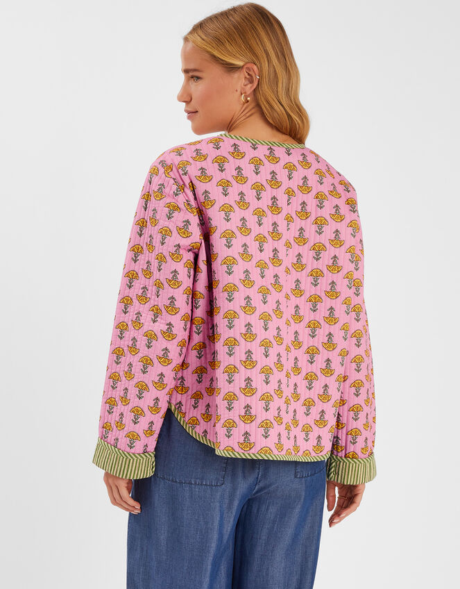 Marigold Print Quilted Jacket, Pink (PINK), large