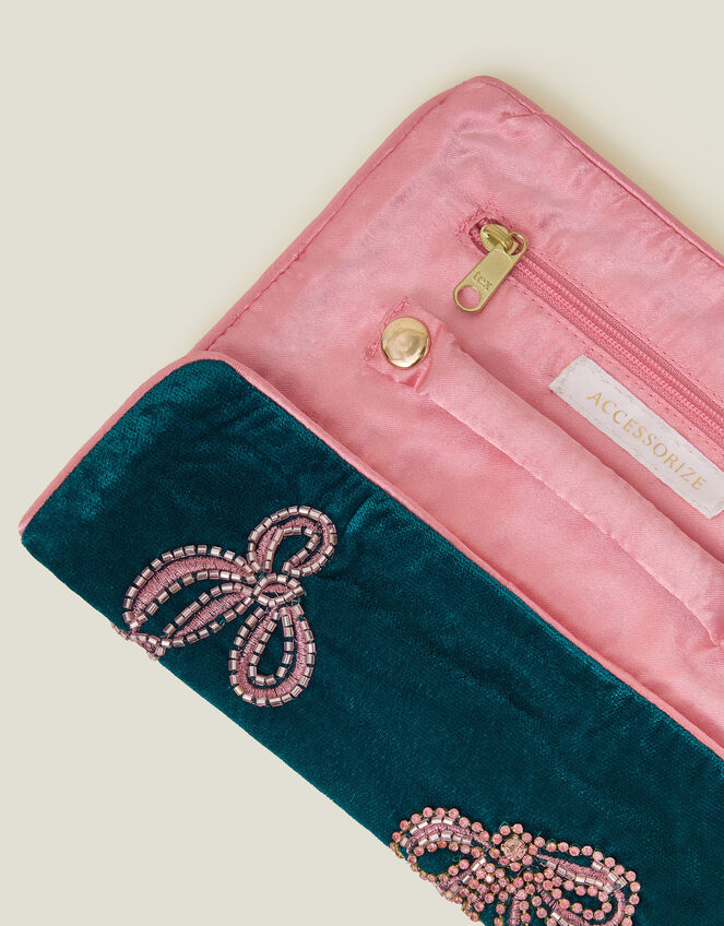 Embellished Bow Jewellery Roll, , large