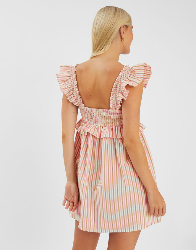 Sleeveless Stripe Frilly Mini Dress, Pink (PINK), large