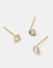 3-Pack 14ct Gold-Plated Gemstone Stud Earrings Set, , large