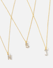 Gold Vermeil White Topaz Initial Necklace , Gold (GOLD), large