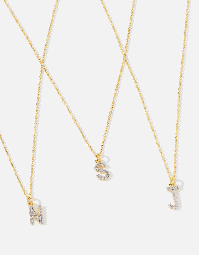 Gold Vermeil White Topaz Initial Necklace , Gold (GOLD), large