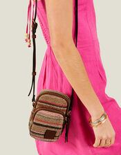 Stripe Raffia Phone Bag, , large