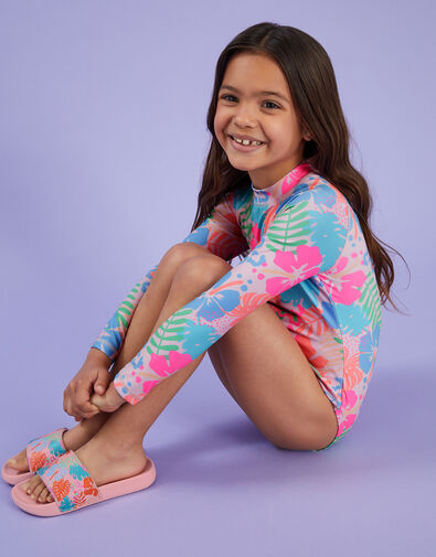 Girls Tropical Print Sliders, Multi (BRIGHTS MULTI), large