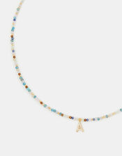 14ct Gold-Plated Beaded Initial Pendant Necklace, Multi (MULTI), large