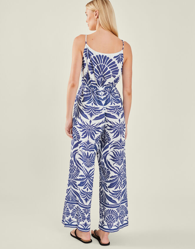 Sleeveless Ornamental Print Jumpsuit, Blue (BLUE), large