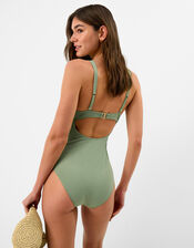 UPF50+ Contrast Plunge Shaping Swimsuit, Green (KHAKI), large