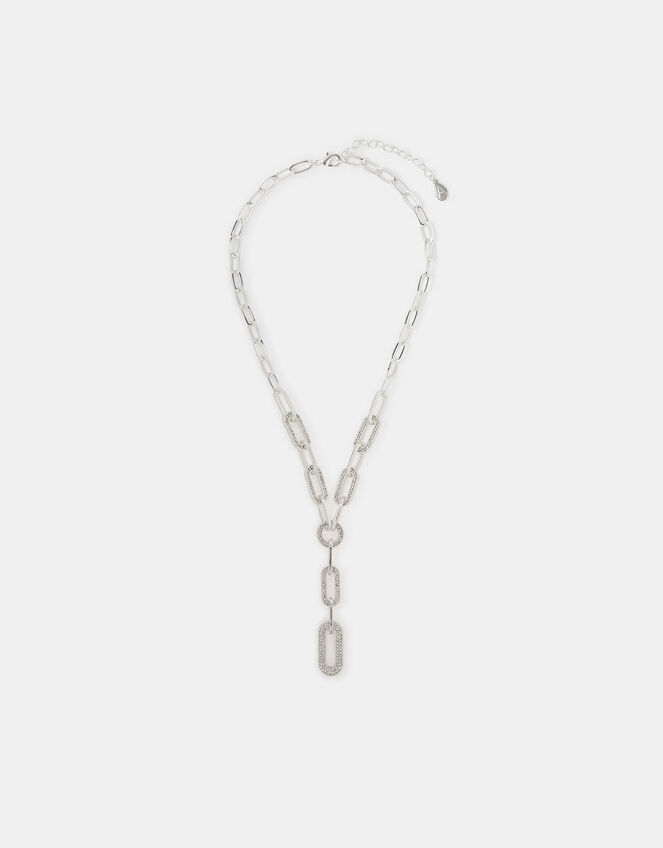 Diamanté Link Lariat Necklace, , large