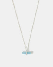 Sterling Silver-Plated Blue Quartz T-Bar Pendant Necklace, , large