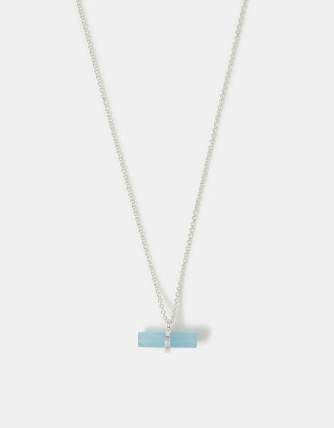 Sterling Silver-Plated Blue Quartz T-Bar Pendant Necklace, , large