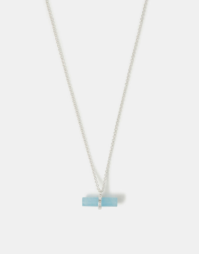Sterling Silver-Plated Blue Quartz T-Bar Pendant Necklace, , large