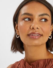 Sterling Silver-Plated Oval Hoop Earrings, , large