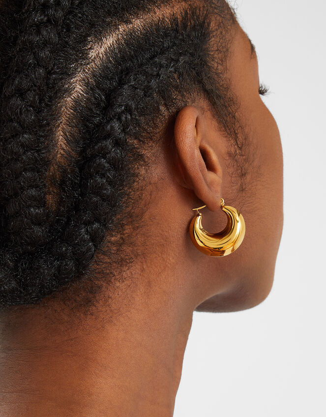 14ct Gold-Plated Chunky Crescent Hoop Earrings, , large