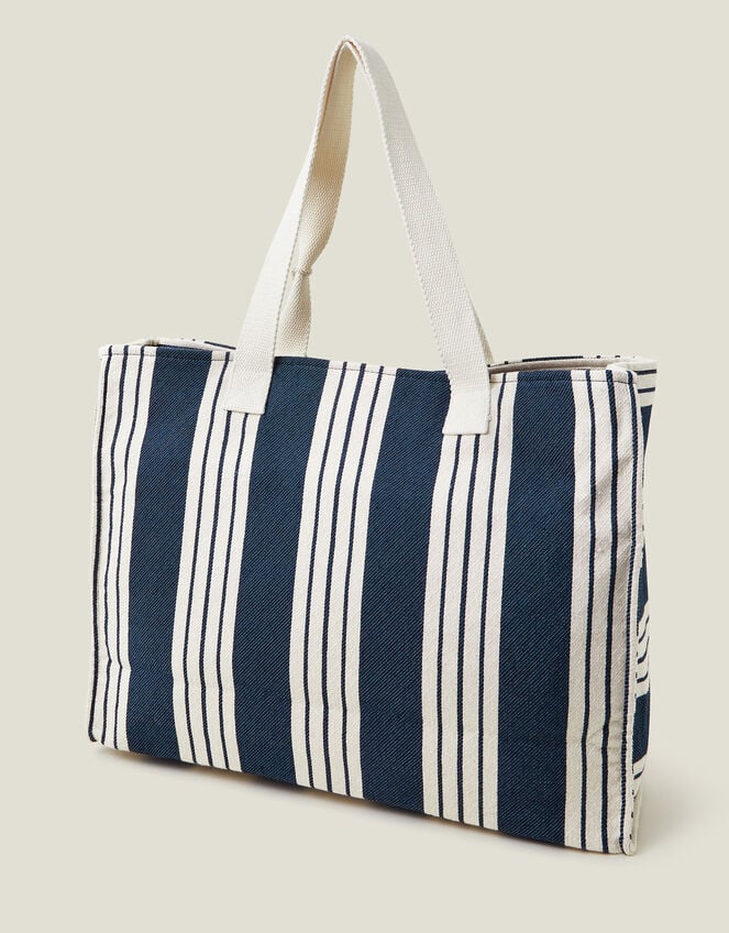 Large Stripe Beach Bag, Blue (NAVY), large