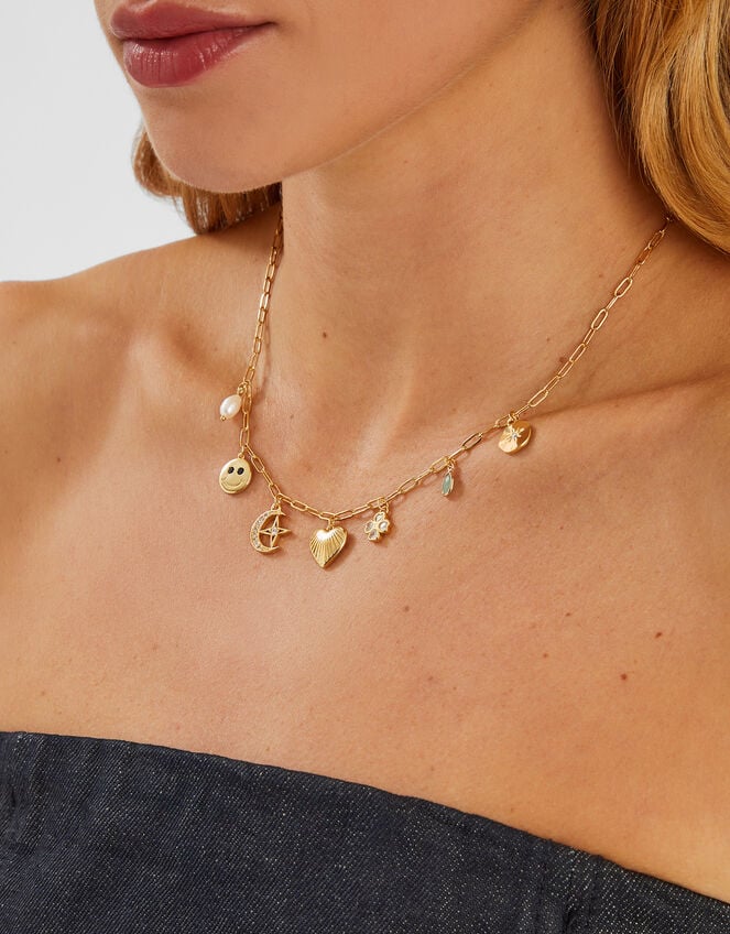 14ct Gold-Plated Charm Necklace, , large
