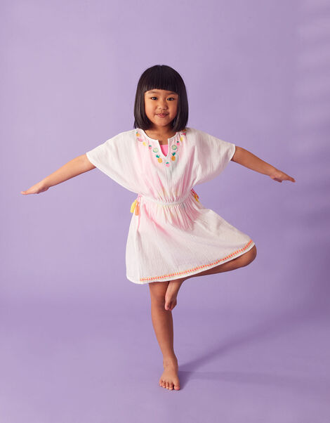 Girls Tropical Fruit Embroidered Kaftan, Multi (BRIGHTS-MULTI), large
