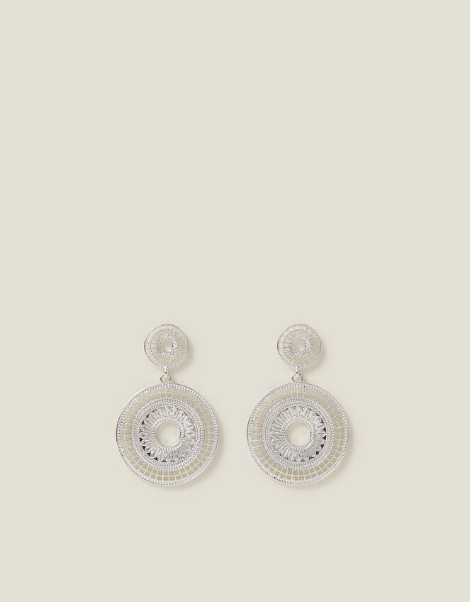 Filigree Disc Drop Earrings, Silver (SILVER), large