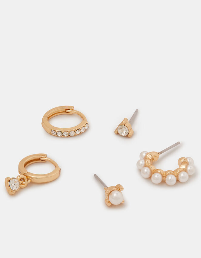 5-Pack Pearl Diamanté Hoop & Stud Earrings , , large
