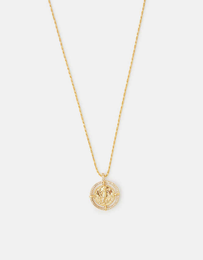 14ct Gold-Plated Diamanté Coin Necklace, , large