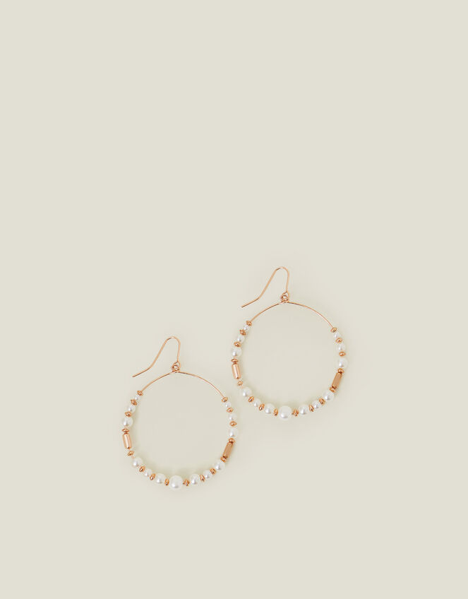 Large Pearl Beaded Hoop Earrings, , large