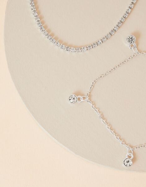 Tennis Chain Sparkle Drop Anklet Set of Two, , large
