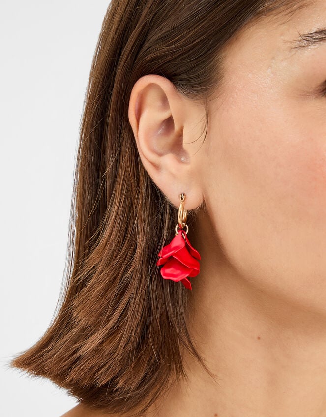 Flower Drop Hoop Earrings, , large