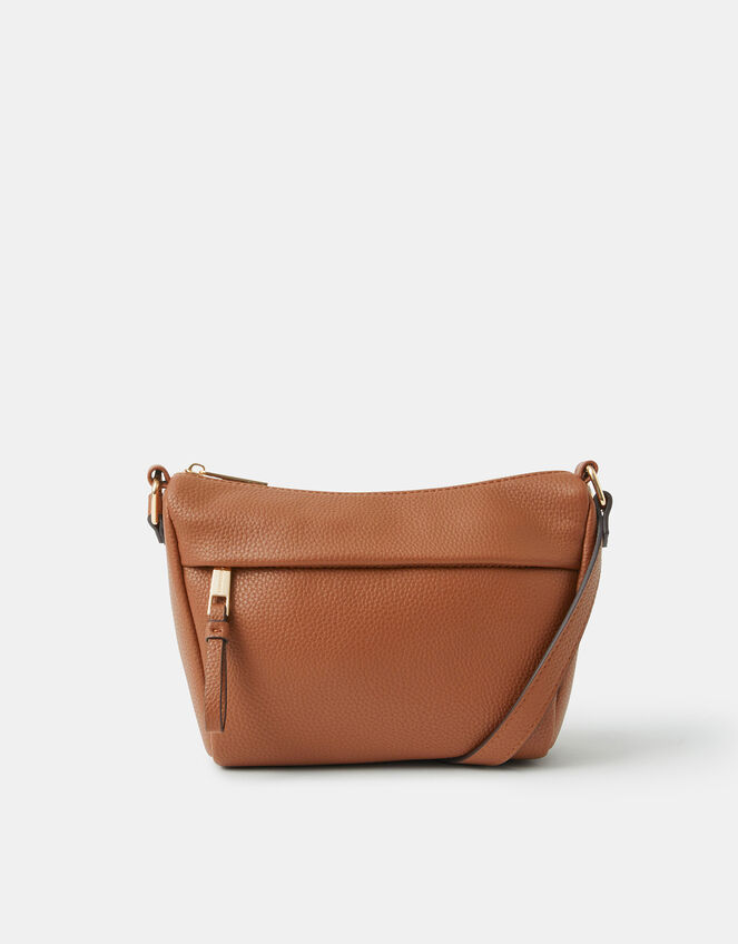 Zip Front Crossbody Bag, Tan (TAN), large