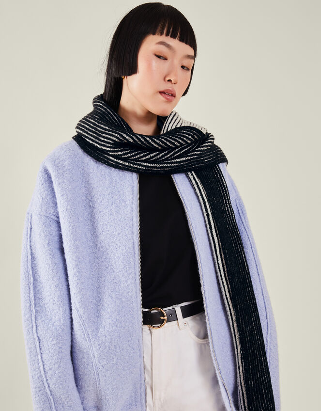 Contrast Rib Knit Scarf, Black (BLACK), large