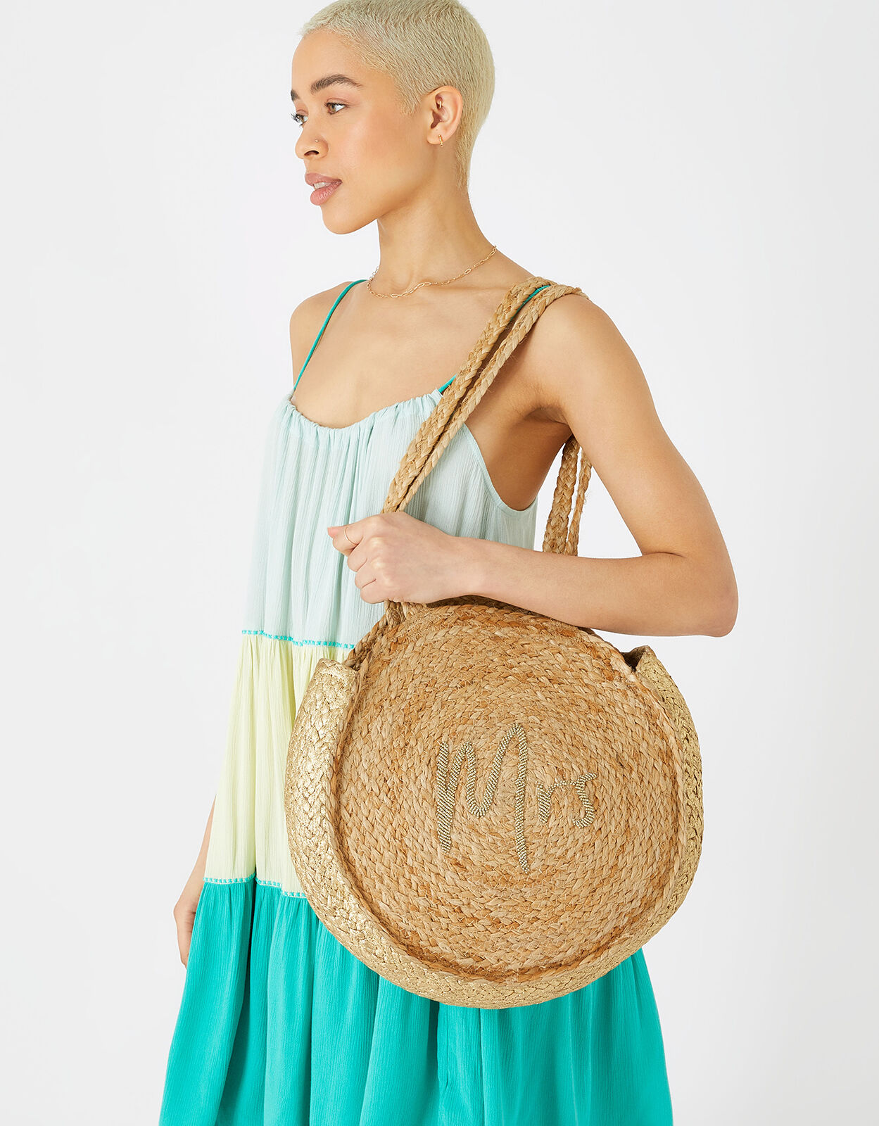 Mrs Large Circular Straw Shoulder Bag