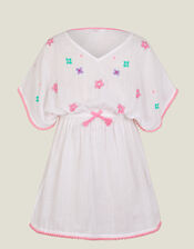 Girls Floral Embroidered Kaftan, White (WHITE), large