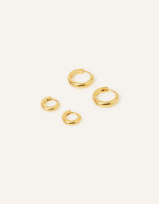 14ct Gold-Plated Huggie Hoops Set of Two, , large