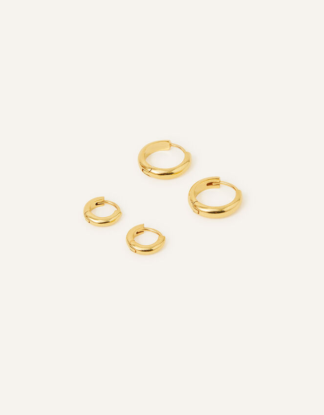 14ct Gold-Plated Huggie Hoops Set of Two, , large