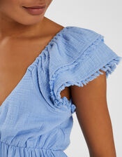 Sleeveless Frilly Tassel Top, Blue (BLUE), large
