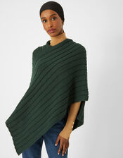 Rib Knit Poncho, Green (GREEN), large