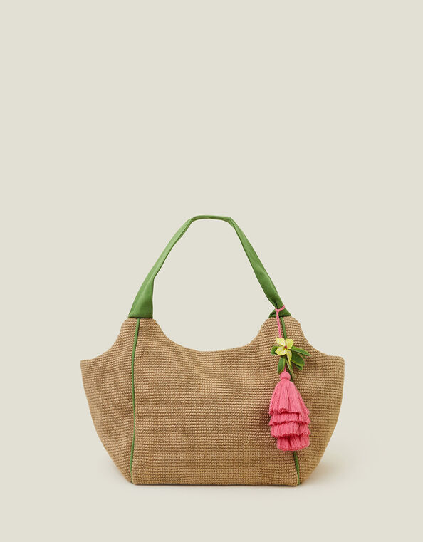 Floral Tassel Jute Shopper , , large