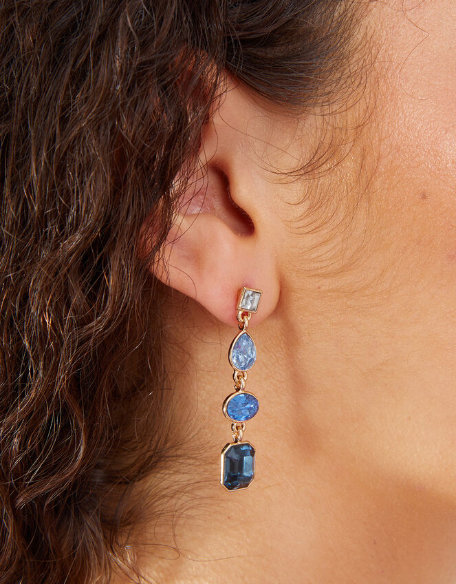 Eclectic Gem Long Drop Earrings, Blue (BLUE), large