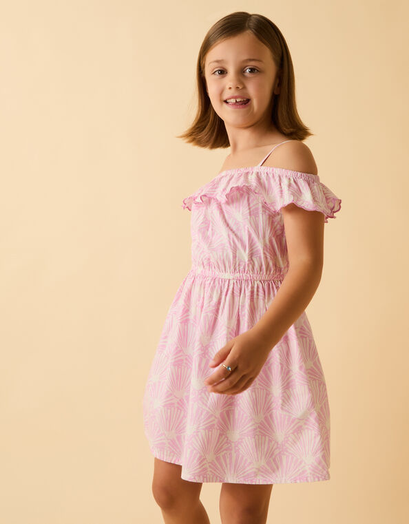 Girls Shell Print Dress, Purple (LILAC), large