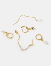 5-Pack 14ct Gold-Plated Mother of Pearl Stud & Hoop Earrings, , large