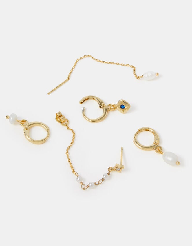 5-Pack 14ct Gold-Plated Mother of Pearl Stud & Hoop Earrings, , large