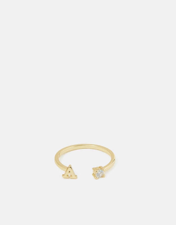 14ct Gold-Plated Adjustable Initial Ring, Gold (GOLD), large